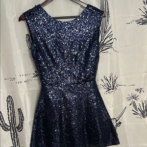 Sequin Sleeveless Dress in Navy Blue